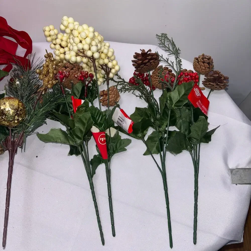Artificial Christmas Plant Stem Decorations - Lot of 9